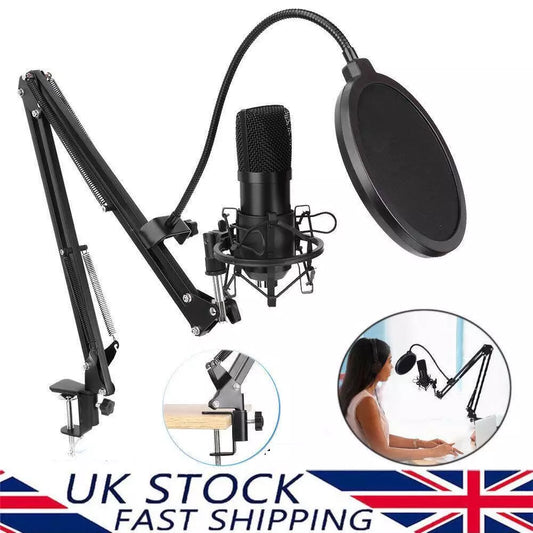 USB Streaming Podcast PC Microphone Studio Cardioid Condenser Live Mic Kit