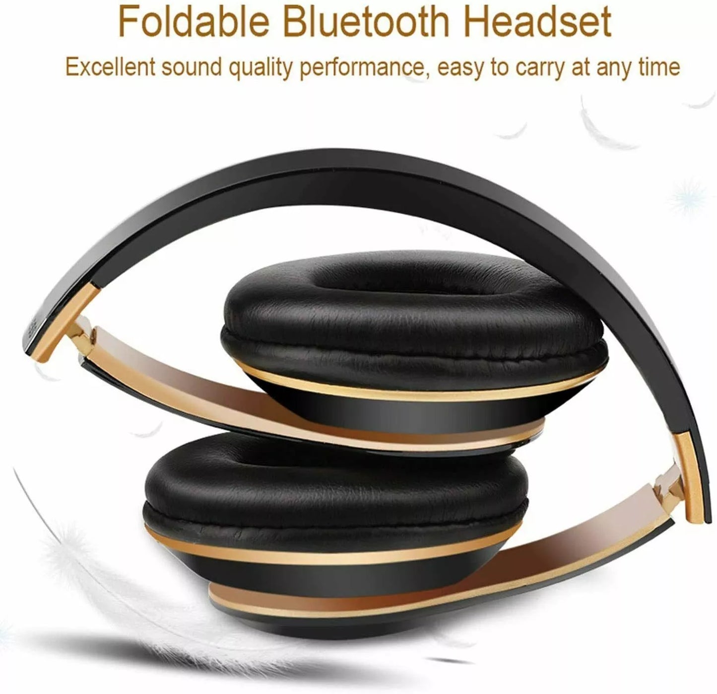 Black and Gold Bluetooth Headphones with Noise Cancelling