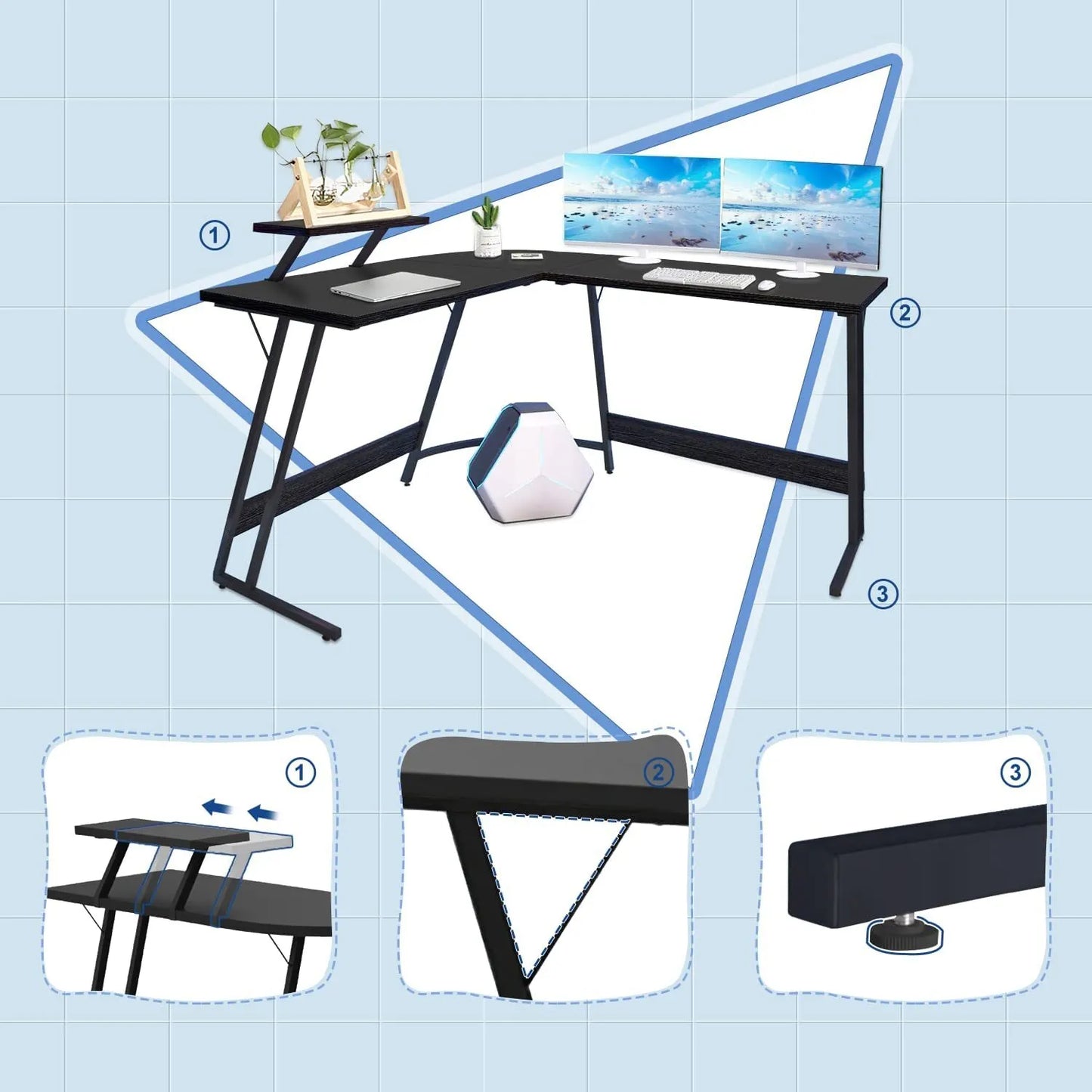 130x130x75cm L-Shaped Computer Gaming Desk