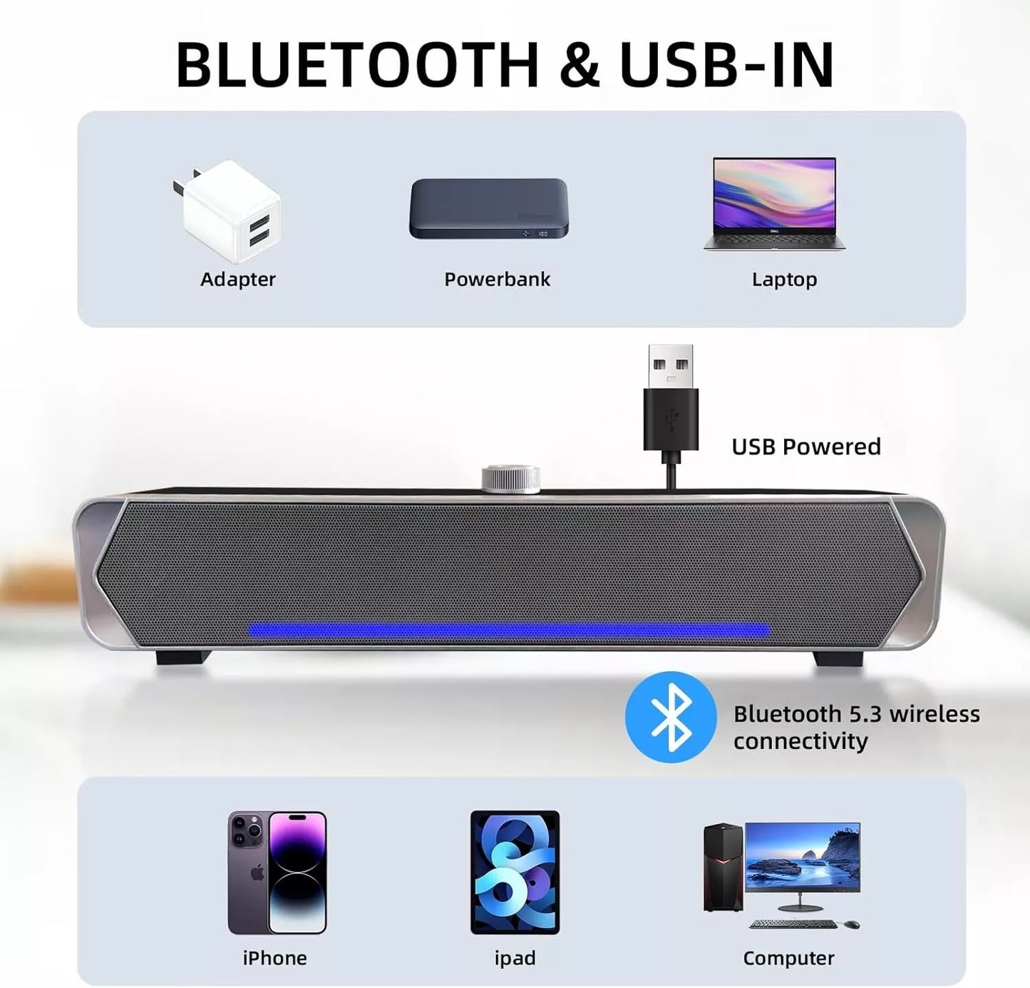 Black and Silver Bluetooth Soundbar Speakers