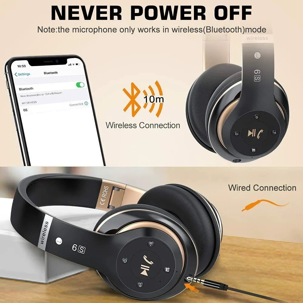 Black and Gold Bluetooth Headphones with Noise Cancelling