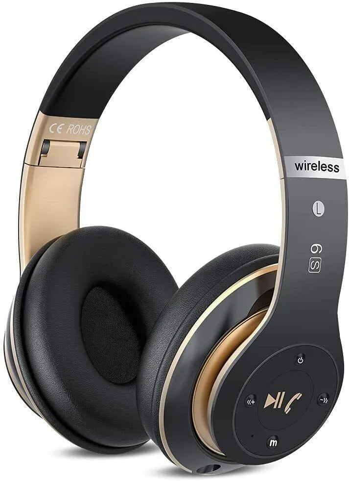 Black and Gold Bluetooth Headphones with Noise Cancelling