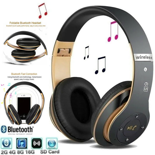 Black and Gold Bluetooth Headphones with Noise Cancelling