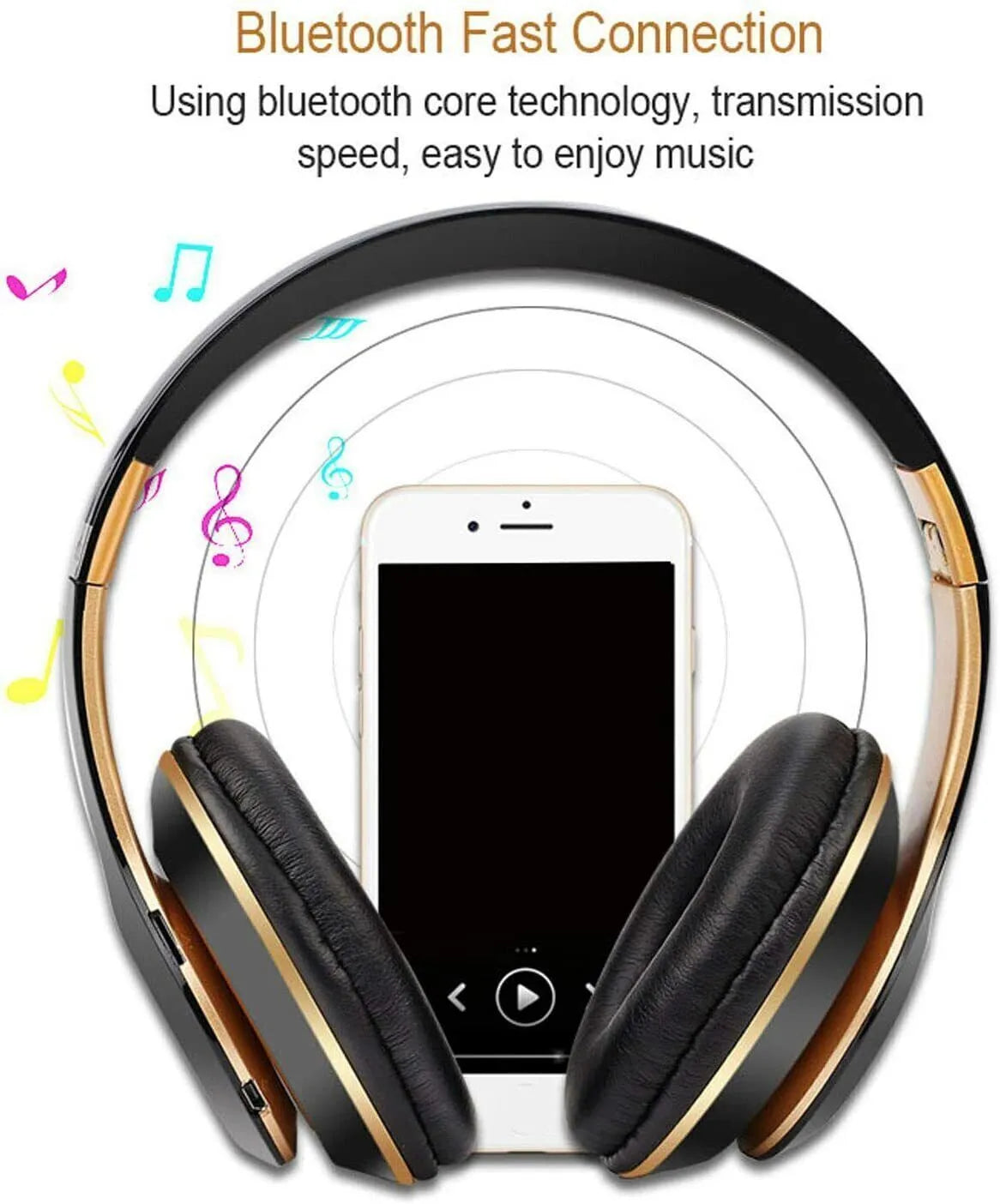 Black and Gold Bluetooth Headphones with Noise Cancelling