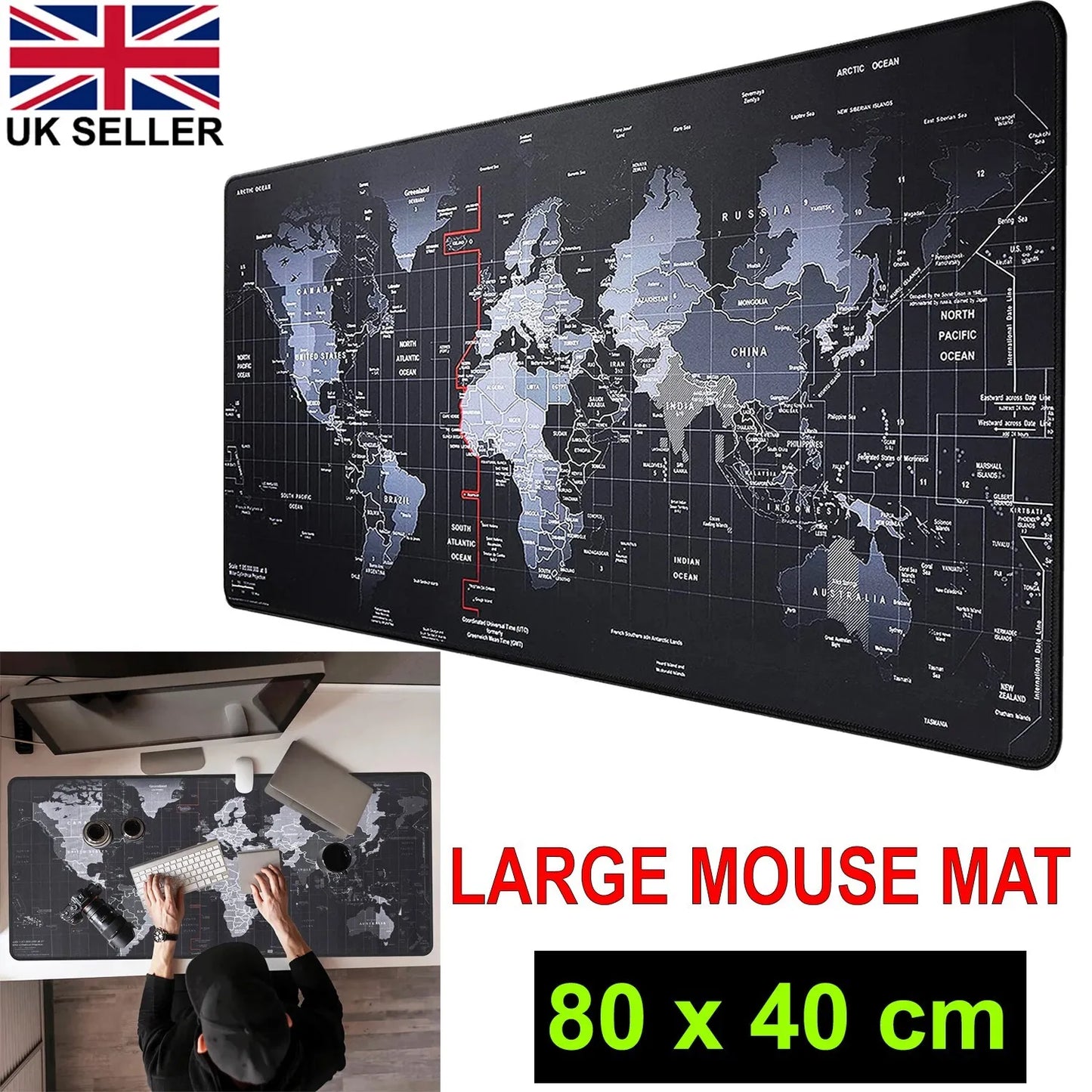 80x40cm XXL Anti-Slip Dark World Map Mouse Mat Pad