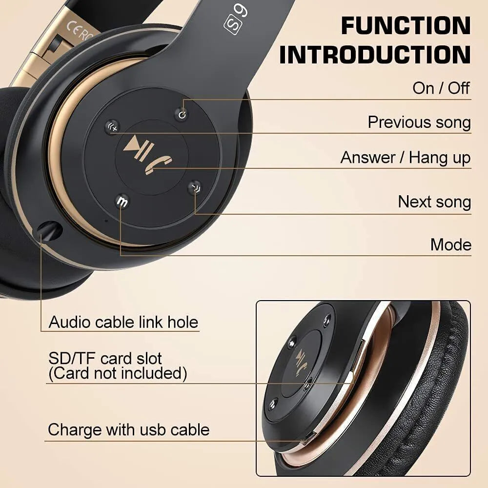 Black and Gold Bluetooth Headphones with Noise Cancelling